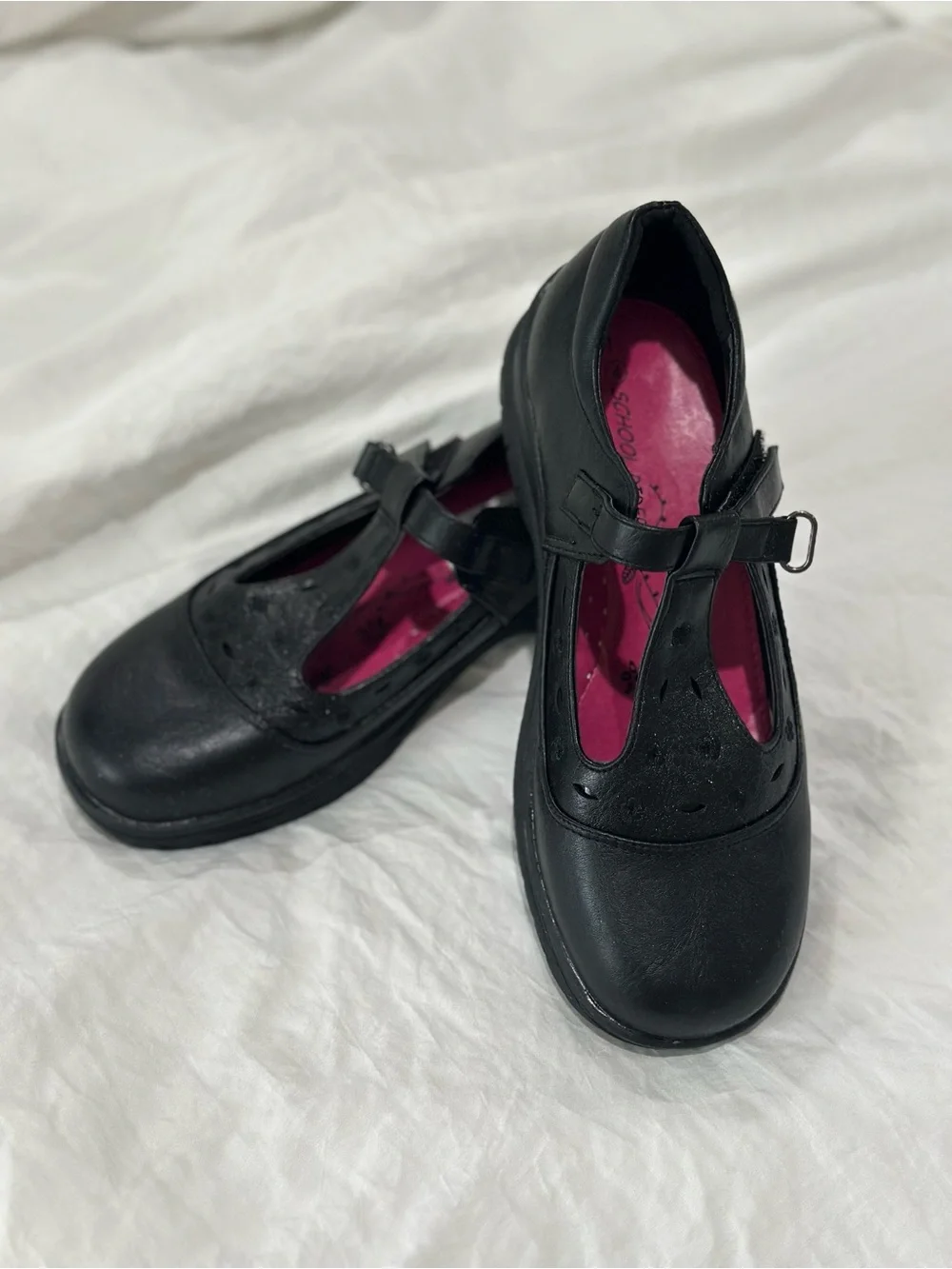 Kids Black T-Strap School Shoes